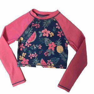 Tommy Bahama Girls' Size 8 Long Sleeve Rashguard Swim Top Floral Pink Blue Crop